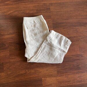 Liz Claiborne Linen Pants Size 12 – Beige Drawstring Ankle Crops – Relaxed Coast